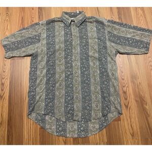 Franco Roma Shirt Mens Large Button Front Short Sleeve Medallion Stripe Italy